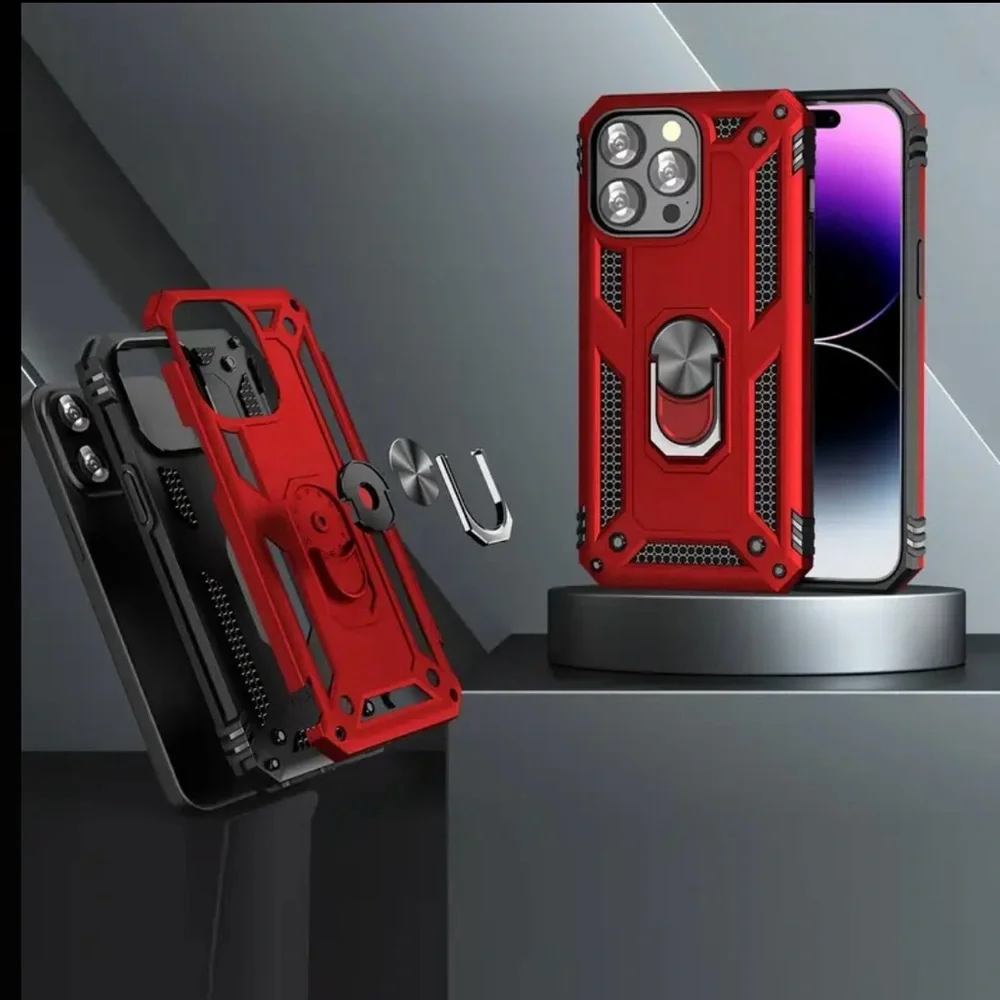 Apple iPhone 15 Pro Max Phone Case Magnetic 360* Rotating Ringstand Unisex Red